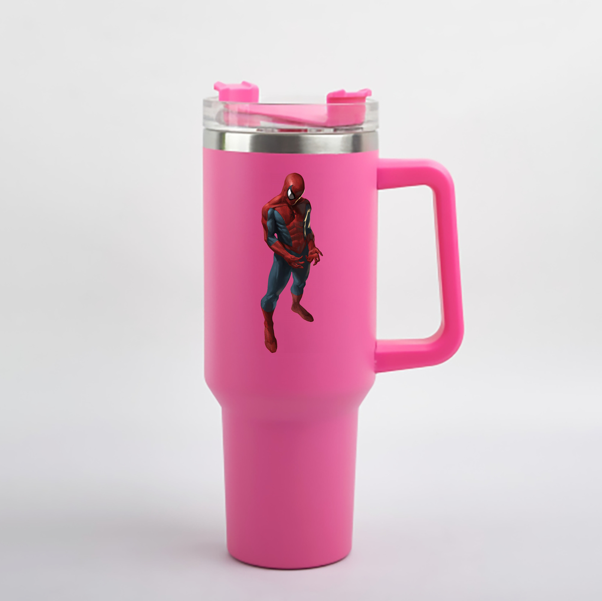 （画像用） Spider Man スパイダーマン 1200mL車用タンブラー - クリスタルステッカー（プラスチックストロー付き）
